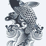 Design del tatuaggio semi-permanente Pesce Koi di INKON – illustrazione giapponese, pesce, salta, tra, onde, 4 x 7 in (10x17cm), disponibile su inkon.co