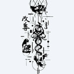 Design del tatuaggio semi-permanente Japanese Dragon & Kanji di INKON – illustrazione artistico, combina, avvolto, drago, giapponesi, 8 x 20 in (20x50cm), disponibile su inkon.co