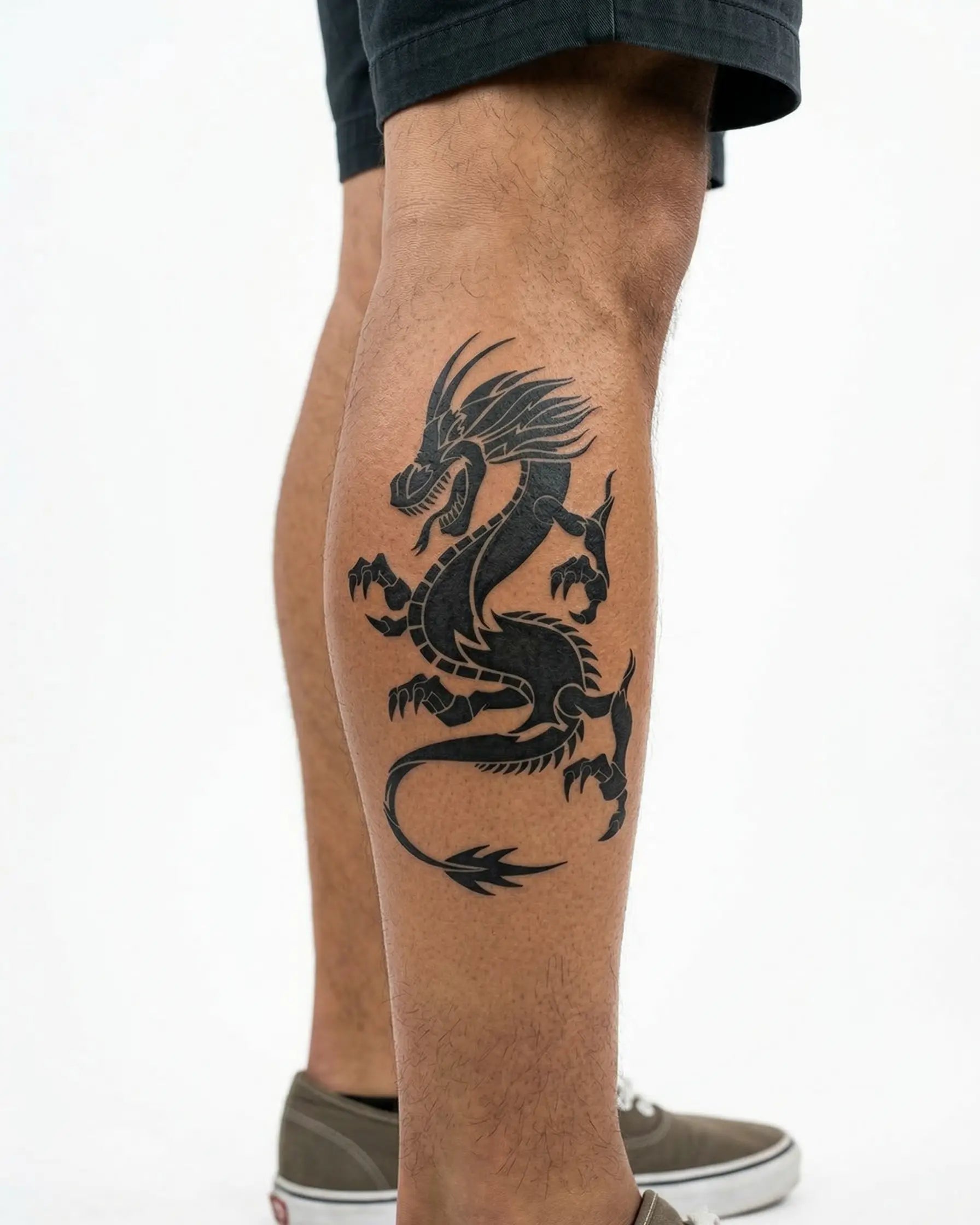 Tatuaggio semi-permanente INKON Drago Cinese applicato su un uomo – design 4 x 7 in (10x17cm), aspetto realistico dell'inchiostro, dura 10 giorni