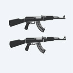 Design del tatuaggio semi-permanente Assault Rifle Duo di INKON – illustrazione foglio, silhouette, assalto, fucili, gabbia toracica, 3 x 4 in (6x11cm), disponibile su inkon.co