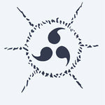 Design del tatuaggio semi-permanente Cursed Seal Tomoe di INKON – illustrazione tre, tomoe, sigillo, circondato, frastagliati, 2 x 2 in (5x5cm), disponibile su inkon.co