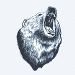 Design del tatuaggio semi-permanente Roaring Bear di INKON – illustrazione ruggente, orso, aperte, fauna, ritratto, 3 x 4 in (7x10cm), disponibile su inkon.co