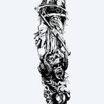 Design del tatuaggio semi-permanente Plague Doctor & Bear di INKON – illustrazione dark, peste, medico, figura, orso, 8 x 20 in (20x50cm), disponibile su inkon.co