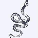 Design del tatuaggio semi-permanente Serpente di INKON – illustrazione serpeggiante, serpente, squame, motivi, 2 x 5 in (5x10cm), disponibile su inkon.co