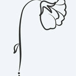 Design del tatuaggio semi-permanente Semicolon Flower di INKON – illustrazione di fiore cadente con punto e virgola, 2 x 2 in (5x5cm), disponibile su inkon.co