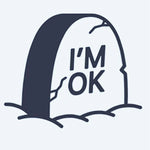 Design del tatuaggio semi-permanente I'm OK Tombstone di INKON – illustrazione di lapide spezzata umoristica, 2 x 2 in (5x5cm), disponibile su inkon.co