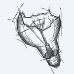 Design del tatuaggio semi-permanente Broken Light Bulb di INKON – illustrazione abbozzata, rotta, lampadina, luce, illustrativo, 3 x 4 in (7x10cm), disponibile su inkon.co