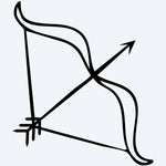 Design del tatuaggio semi-permanente Bow & Arrow di INKON – illustrazione di arco e freccia disegnati a mano, 2 x 2 in (5x5cm), disponibile su inkon.co