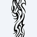 Design del tatuaggio semi-permanente Flowing Tribal Sleeve di INKON – illustrazione tribale dinamica con curve fluide, 8 x 20 in (20x50cm), disponibile su inkon.co