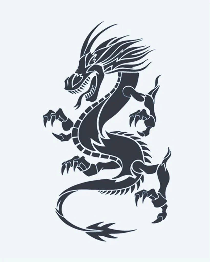Design del tatuaggio semi-permanente Drago Cinese di INKON – illustrazione cinese, drago, dinamico, arrampicata, posa, 4 x 7 in (10x17cm), disponibile su inkon.co