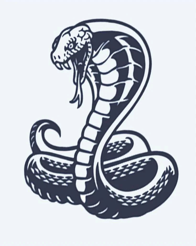 Design del tatuaggio semi-permanente Cobra Reale di INKON – illustrazione reale, cobra, eretta, attacco, posa, 4 x 7 in (10x17cm), disponibile su inkon.co