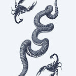 Design del tatuaggio semi-permanente Serpente e Scorpioni di INKON – illustrazione attorcigliato, serpente, scorpioni, illustrativo, versatile, 4 x 7 in (10x17cm), disponibile su inkon.co