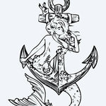 Design del tatuaggio semi-permanente Sirena e Ancora di INKON – illustrazione sirena, adagiata, sopra, nautica, ancora, 4 x 7 in (10x17cm), disponibile su inkon.co