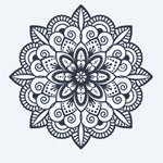 Design del tatuaggio semi-permanente Mandala Flower di INKON – illustrazione mandala, fiore, strati, petali, motivi, 2 x 2 in (5x5cm), disponibile su inkon.co
