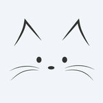 Design del tatuaggio semi-permanente Cat Face di INKON – illustrazione di faccia di gatto minimalista con orecchie a punta, 2 x 2 in (5x5cm), disponibile su inkon.co