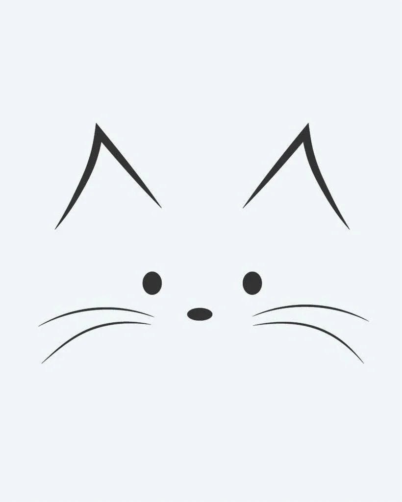 Design del tatuaggio semi-permanente Cat Face di INKON – illustrazione di faccia di gatto minimalista con orecchie a punta, 2 x 2 in (5x5cm), disponibile su inkon.co