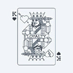Design del tatuaggio semi-permanente King of Hearts - Loyalty di INKON – illustrazione creativo, re, cuori, carta, gioco, 3 x 4 in (7x10cm), disponibile su inkon.co