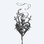 Design del tatuaggio semi-permanente Sacred Heart & Daggers di INKON – illustrazione dark, sacro, cuore, trafitto, pugnali, 3 x 4 in (6x11cm), disponibile su inkon.co