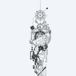 Design del tatuaggio semi-permanente Atlas & Sacred Geometry di INKON – illustrazione fonde, atlante, porta, mondo, sacra, 4 x 8 in (11x21cm), disponibile su inkon.co