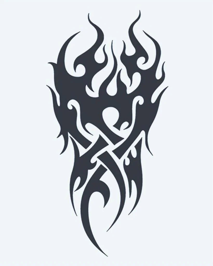 Design del tatuaggio semi-permanente Fiamme Tribali di INKON – illustrazione tribale, fiamma, intrecciato, celtico, nodo, 4 x 7 in (10x17cm), disponibile su inkon.co